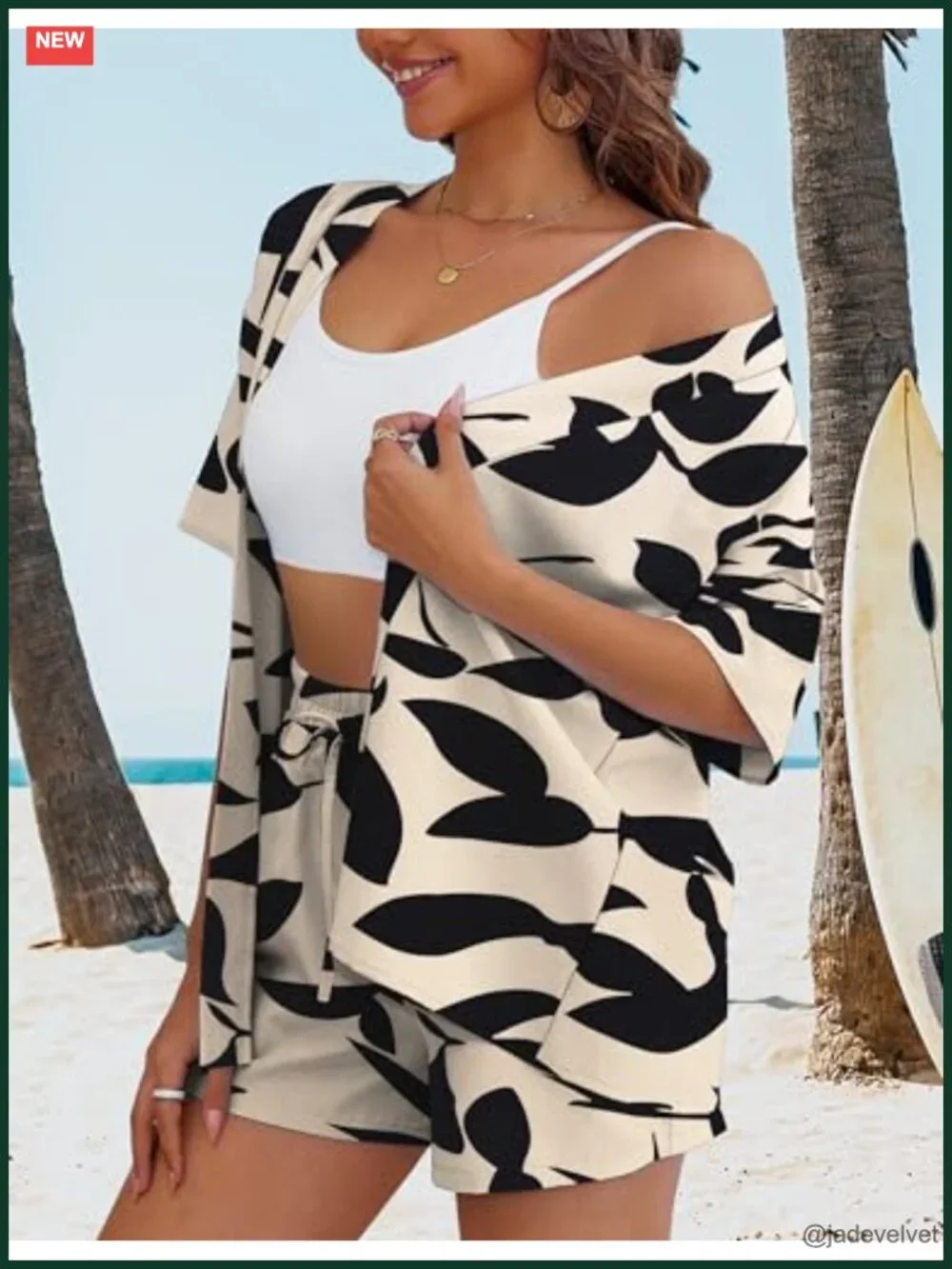 2 Piece Hawaiian Swimsuit Cover Up Kimono Beach Set with Shorts Pockets